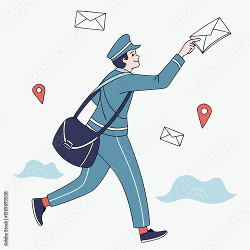  Friendly Mailman Delivering Letters and Parcels - Efficient Postal Service and Global Communication.