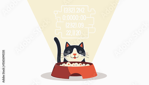 Cat feeding time data projection in bowl, pet mood tracking