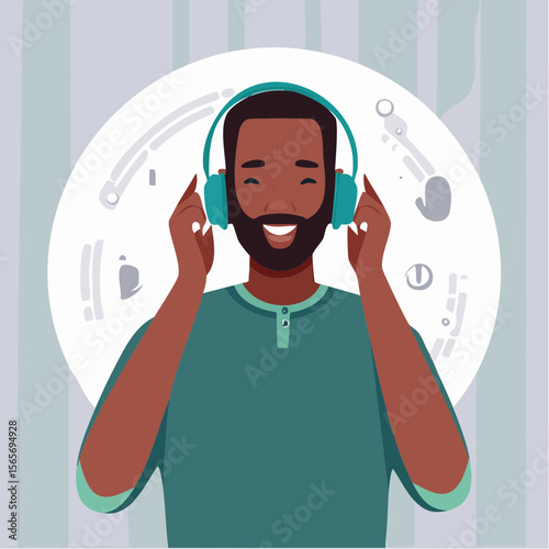 A vector of a person wearing ear defenders in a soft-lit space, symbolizing sensory sensitivity. Calm and modern for respectful awareness work.