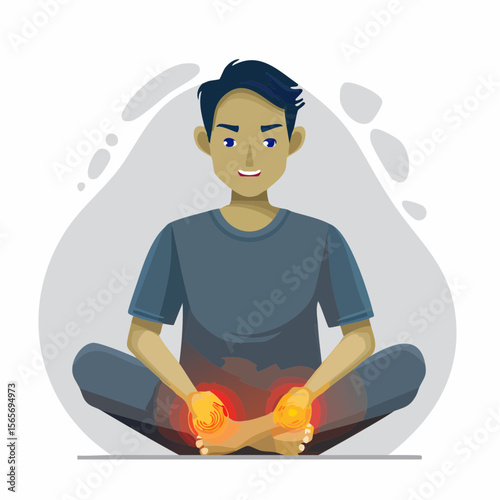 This vector gently shows glowing joints on a person to represent chronic pain. Minimalist and respectful design for health and awareness use.