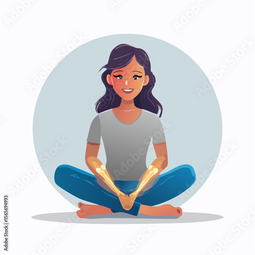 This vector gently shows glowing joints on a person to represent chronic pain. Minimalist and respectful design for health and awareness use.