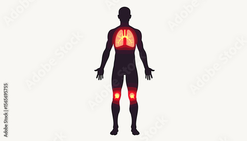 Illuminated body silhouette displaying movement benefits, wellness concept