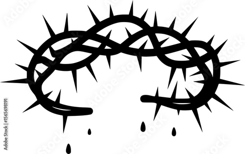 set of Crown of thorns icons set. Black silhouette of a crown made of thorns. Christian symbol.
