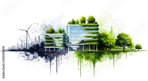 Green Building Sustainable Architecture Digital Illustration