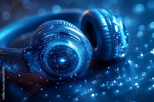 Immersive Audio Blue Headphones and Sparkling Lights