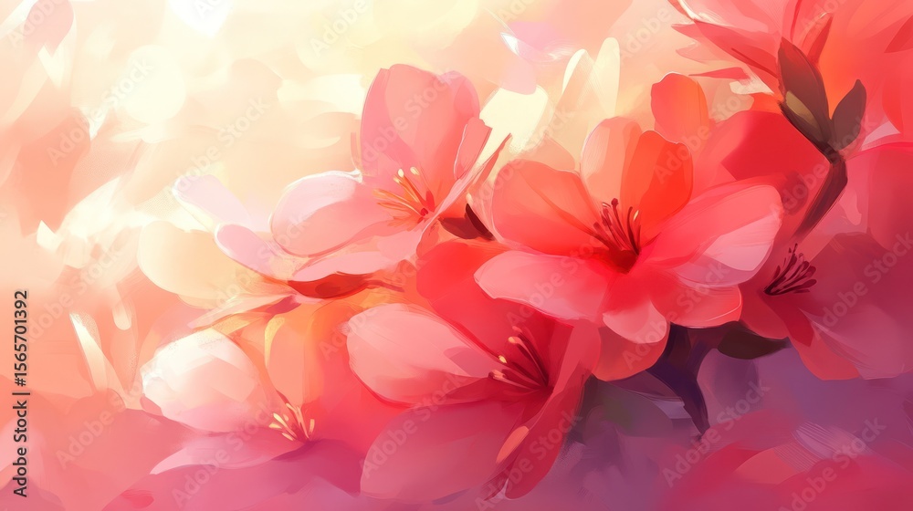 Obraz premium Peach blossoms sunlight garden spring floral wallpaper