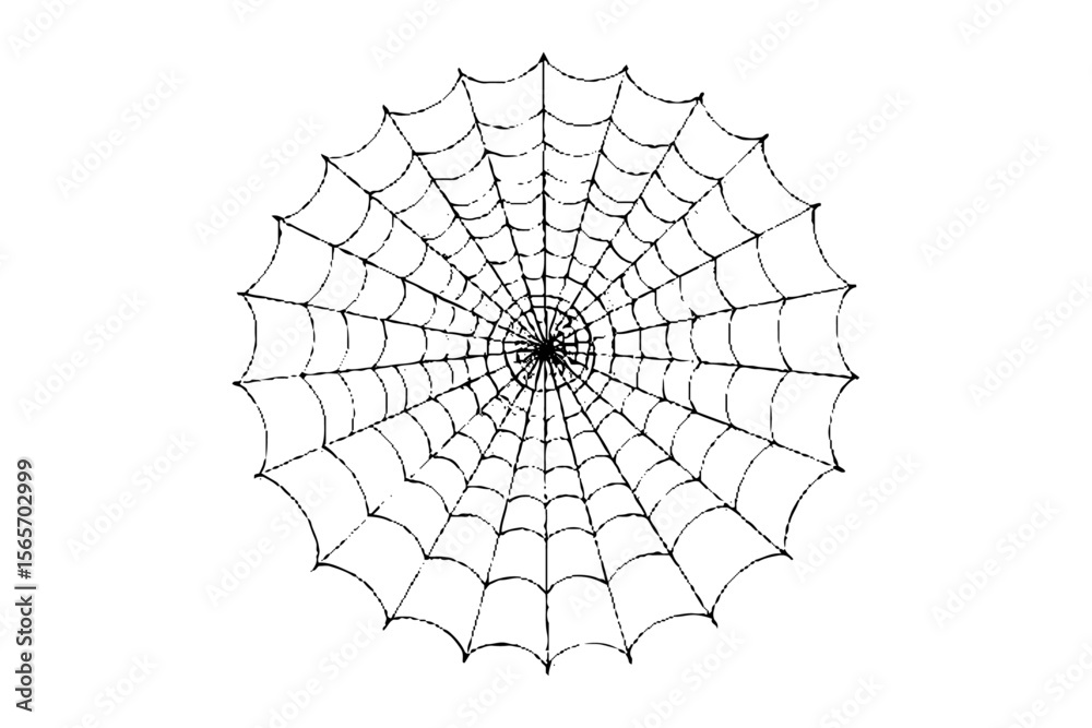 Obraz premium Realistic vector illustration of a spider web on a solid white background. The web is intricate and symmetrical.