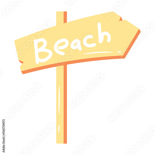 Beach Direction Sign, Summer Vacation Concept Illustration