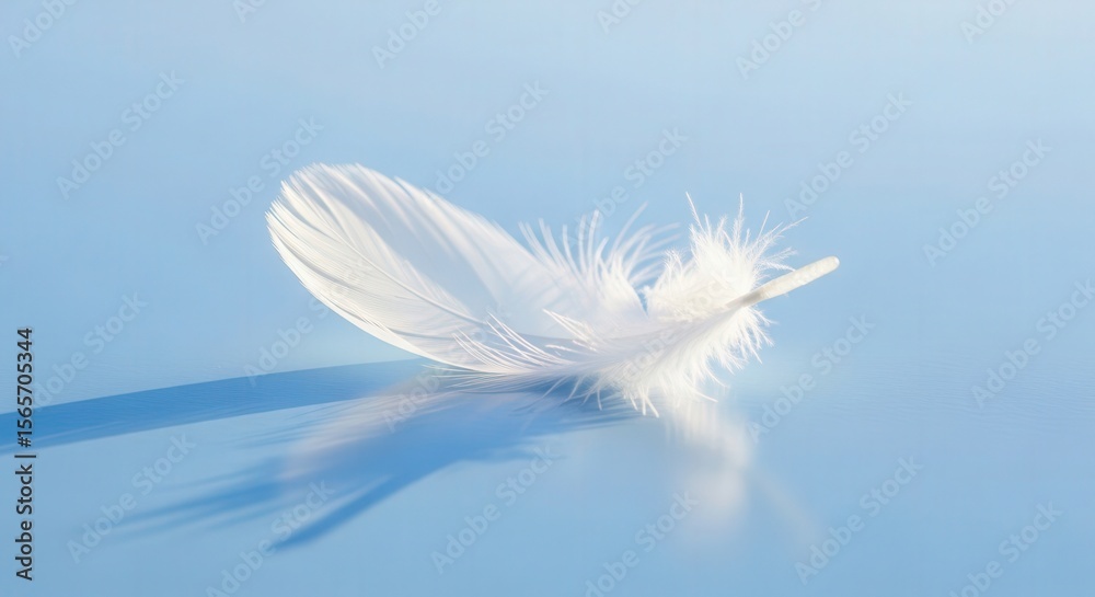 White feather floating on light blue background, soft and gentle, tranquil scene, airy aesthetic White feather floating on light blue background, soft and gentle, tranquil scene, airy aesthetic