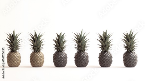 Six pineapples, gradient color, studio, white background, food banner