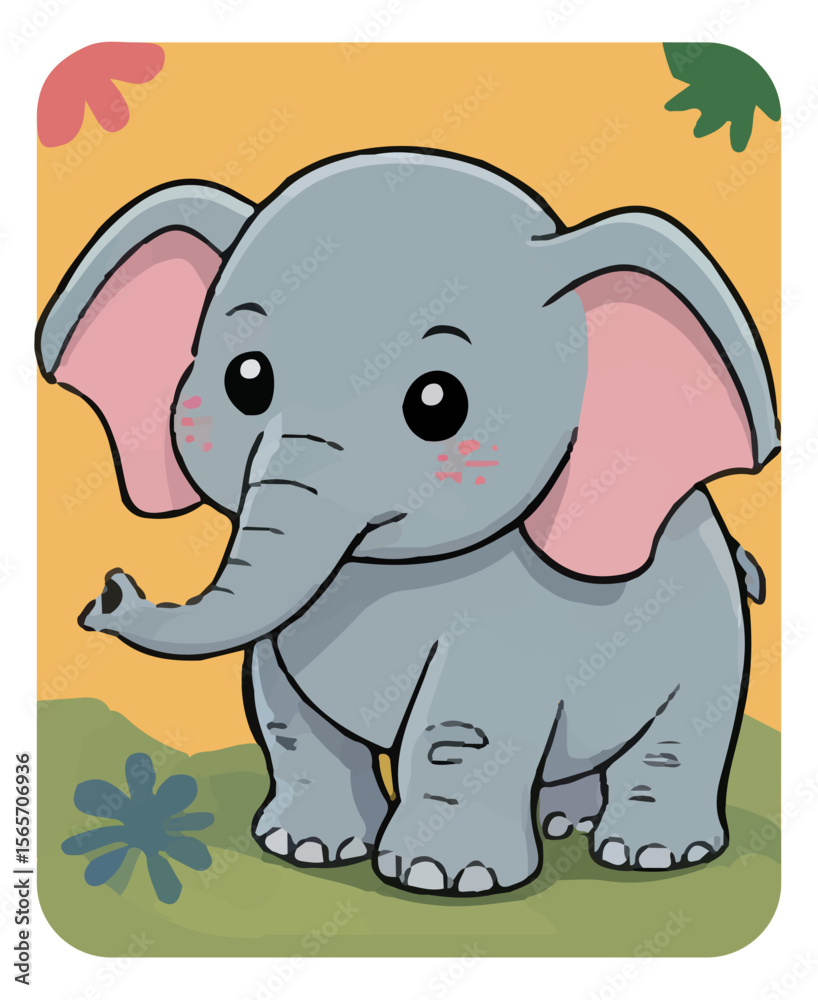 Fototapeta premium Illustration of a cute cartoon elephant. Suitable for postcards, children's books, educational toys and other designs. Isolated background. Vector graphics. EPS.
