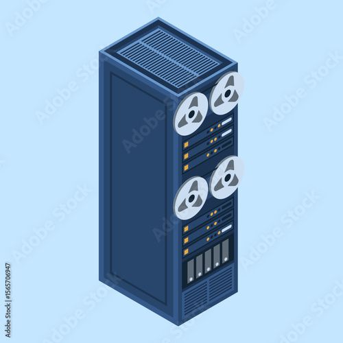 Server rack. Isometric server. Server network equipment. Computer network technology. Isometric technology. Vector illustration