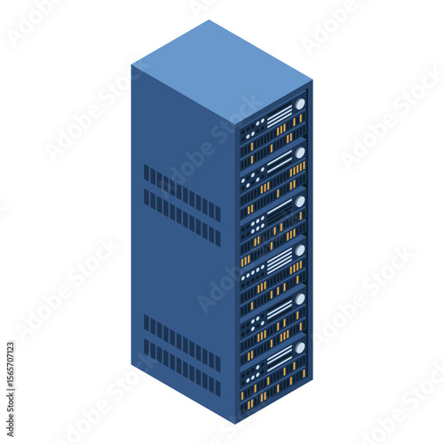 Server rack. Isometric server. Server network equipment. Computer network technology. Isometric technology. Vector illustration