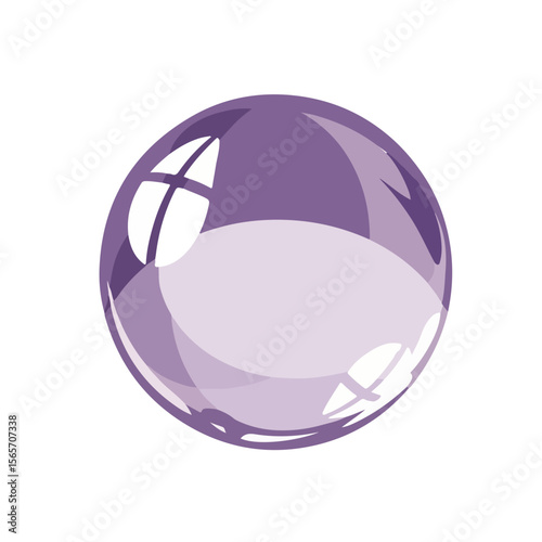 Purple glass sphere with shiny surface and reflective details  