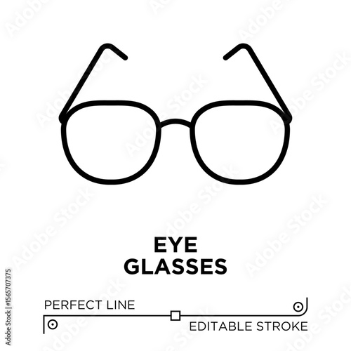 The line icon vector illustrates eye glasses. The line icon is isolated on a transparent background and can be edited as needed