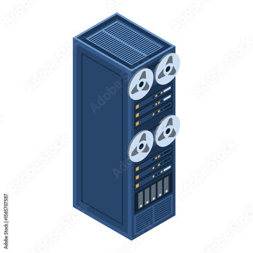 Server rack. Isometric server. Server network equipment. Computer network technology. Isometric technology. Vector illustration