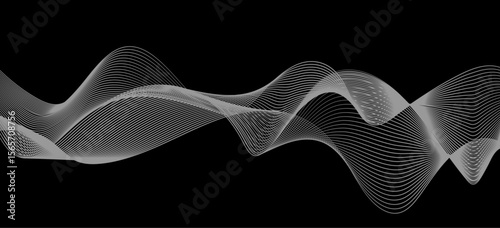 Abstract white wave lines flowing smoothly across a solid black background.
