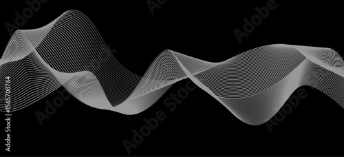 Abstract white wave lines flowing smoothly across a solid black background.