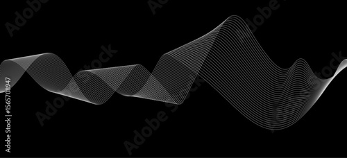 Abstract white wave lines flowing smoothly across a solid black background.