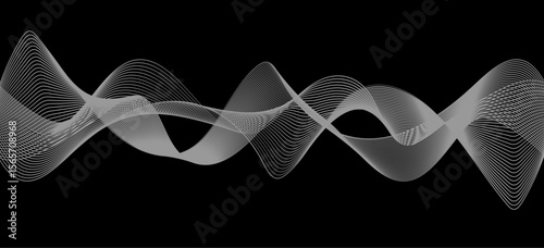 Abstract white wave lines flowing smoothly across a solid black background.