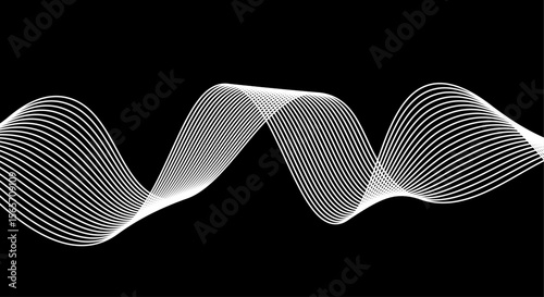 Abstract white wave lines flowing smoothly across a solid black background.