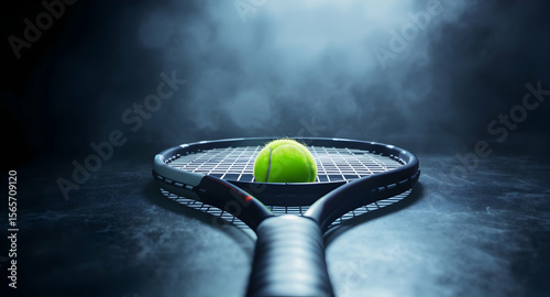 Tennis racket and ball still life