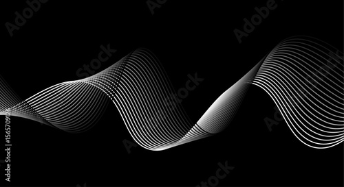 Abstract white wave lines flowing smoothly across a solid black background.