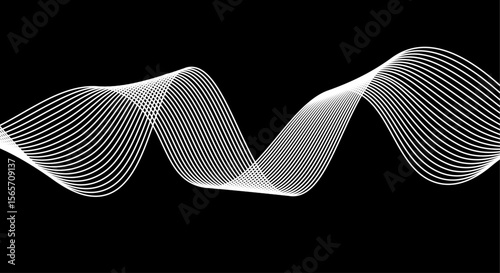 Abstract white wave lines flowing smoothly across a solid black background.