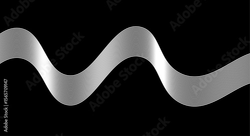Abstract white wave lines flowing smoothly across a solid black background.