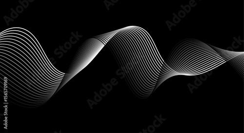 Abstract white wave lines flowing smoothly across a solid black background.