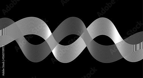 Abstract white wave lines flowing smoothly across a solid black background.