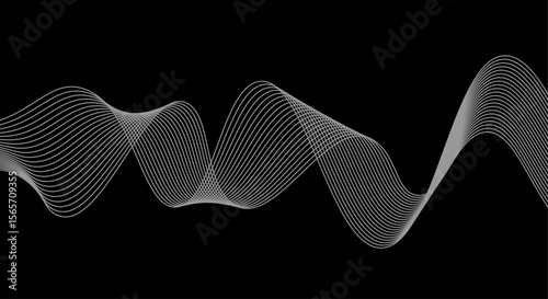 Abstract white wave lines flowing smoothly across a solid black background.