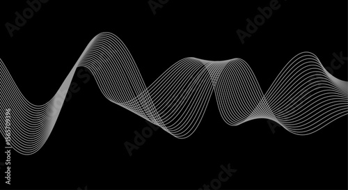 Abstract white wave lines flowing smoothly across a solid black background.
