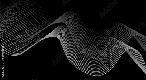 Abstract white wave lines flowing smoothly across a solid black background.