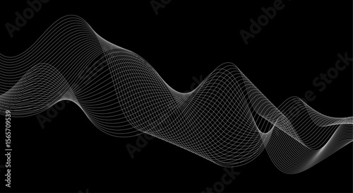 Abstract white wave lines flowing smoothly across a solid black background.