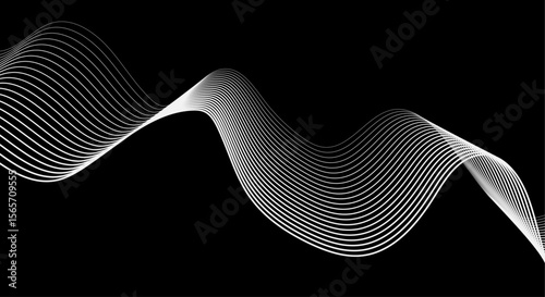 Abstract white wave lines flowing smoothly across a solid black background.