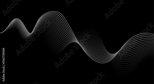 Abstract white wave lines flowing smoothly across a solid black background.