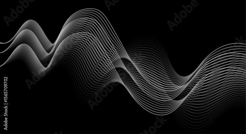 Abstract white wave lines flowing smoothly across a solid black background.
