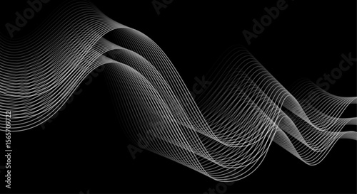 Abstract white wave lines flowing smoothly across a solid black background.