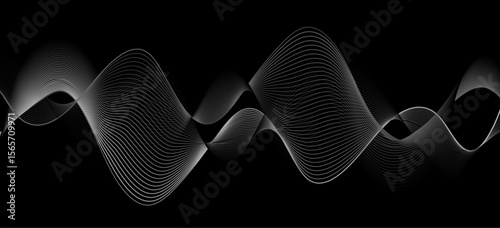 Abstract white wave lines flowing smoothly across a solid black background.
