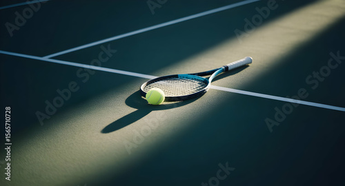 Tennis racket and ball on court