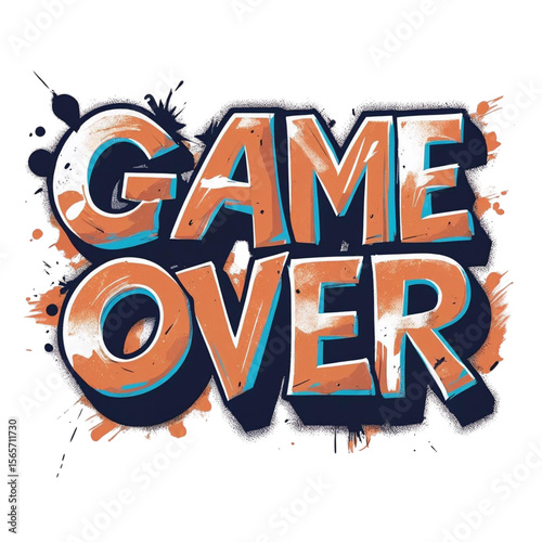 Retro style game over illustration with graffiti effect for gaming and esports designs and digital artwork on transparent background