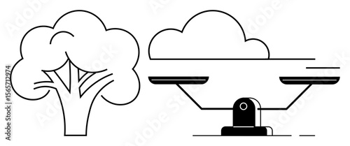 Tree representing environment and balance scale symbolizing equality and sustainability. Ideal for nature conservation, green living, eco-friendly practices, environmental justice, sustainable