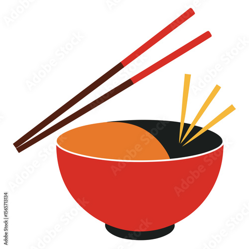 Chopsticks and Bowl  Traditional Lunar Festival Symbols for Graphic Design