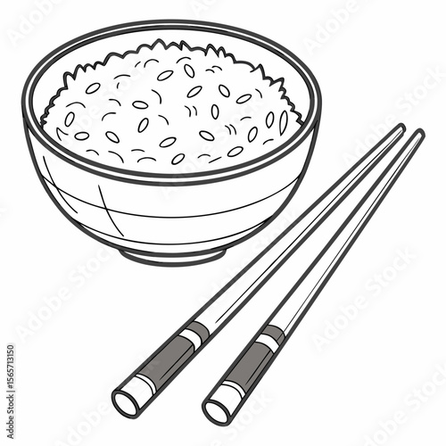 Chopsticks and Bowl  Traditional Lunar Festival Symbols for Graphic Design