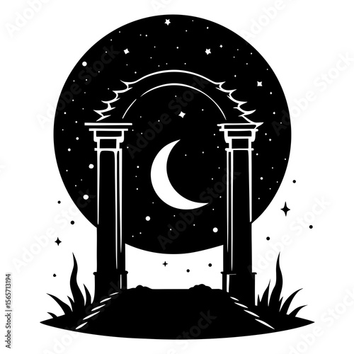 Moon Gate  Traditional Lunar Festival Symbols for Graphic Design