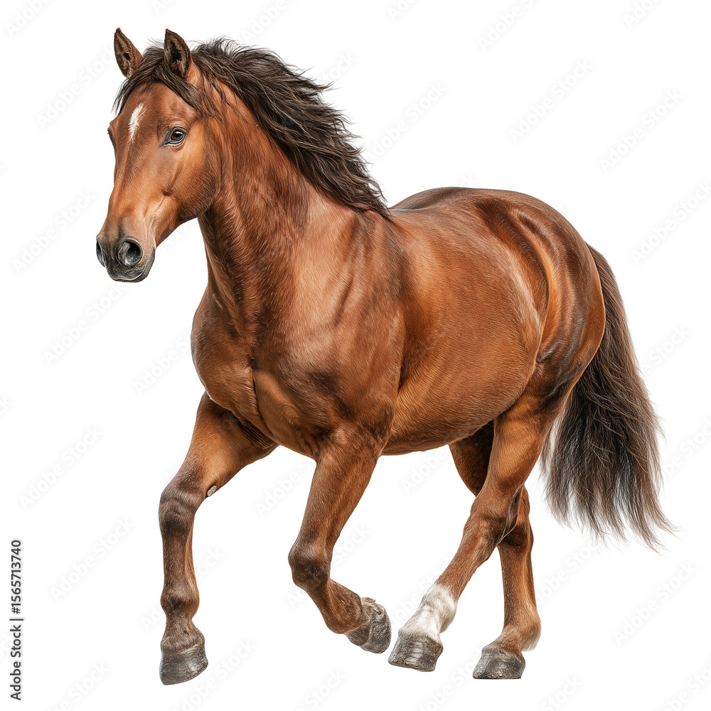 Obraz premium Beautiful brown horse running equine animal mammal isolated artwork isolated on transprint background