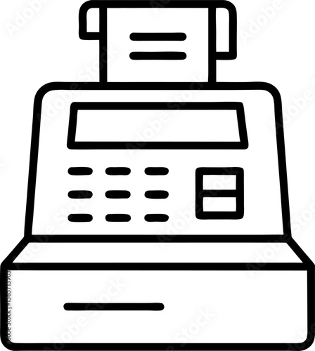 An outline icon cash register with a receipt with white background.