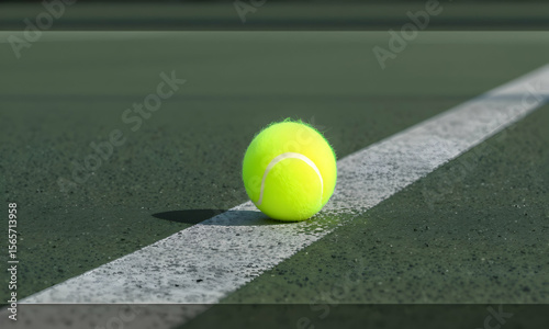 Yellow tennis ball on court line