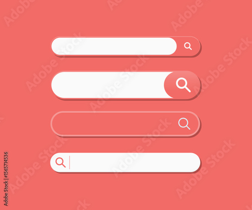 Flat Vector Set of Modern Search Bar Interface Designs on Pink Background, Editable UI Components for Web and App Templates